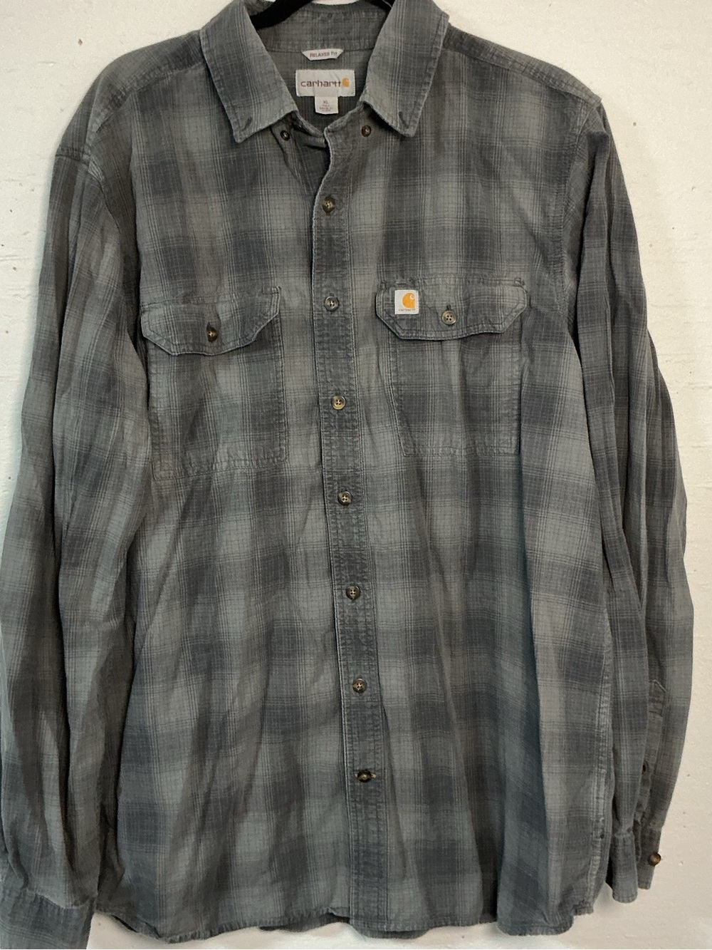Carhartt Relaxed Fit Button Down Long Sleeve Gray Plaid Mens X Large 100%Cotton